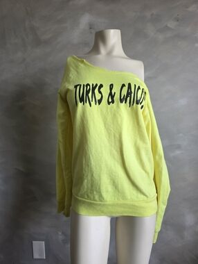 Vtg Neon Highlighter Green Lagaci Off The Shoulder ' Turks & Caicos' Women Top L